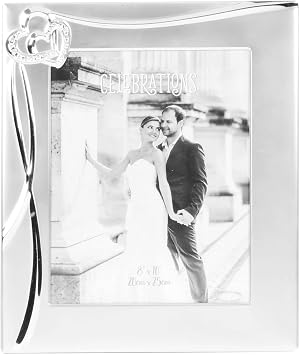 Silver Plated Photo Frame Wedding Anniversary 8" x 10" with Hearts and Crystals