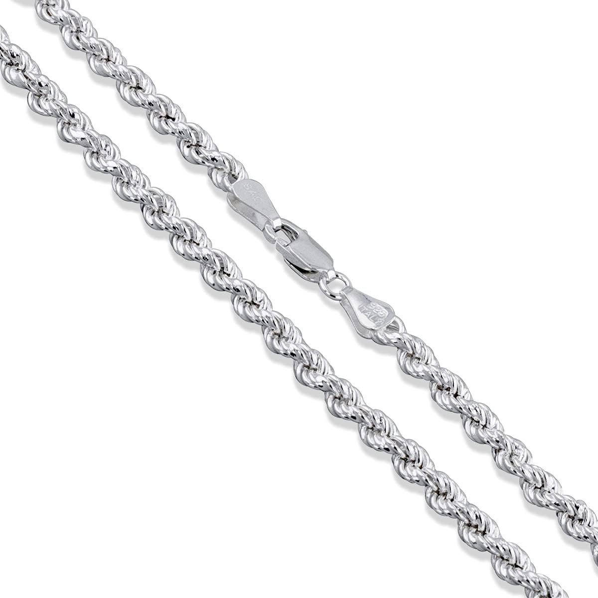 Sterling Silver Men's Diamond-Cut Rope Chain 3mm 3.3mm 3.7mm 4.7mm 5.4mm 6mm 7mm 8mm Solid 925 Italy Heavy Necklace