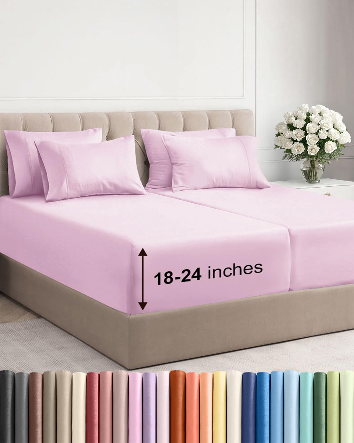 Extra Deep Split King Sheet Set - 7 Piece Breathable & Cooling Luxury Bed Sheets - Easy Fit, Soft, Wrinkle Free & Comfy - Light Pink with Extra Deep Pockets โ image 1