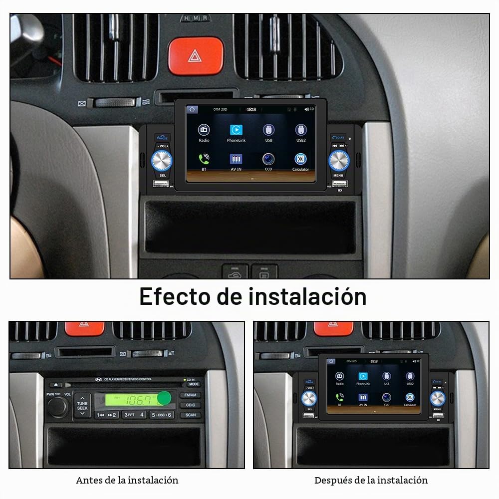Hikity 5" 1 DIN CarPlay Radio Coche con Bluetooth FM Cámara Trasera | Pantalla Táctil Android Auto Mirror Link Control del Volante Manos Libres USB AUX Tarjeta TF