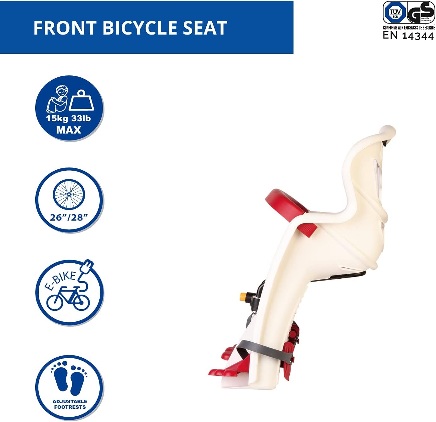 b bellelli Tatoo Plus - Front Bike Seat - Handlefix Attachment - Attaches to Handlebar - from 9 Months to 3 Years - Max 15 kg - White