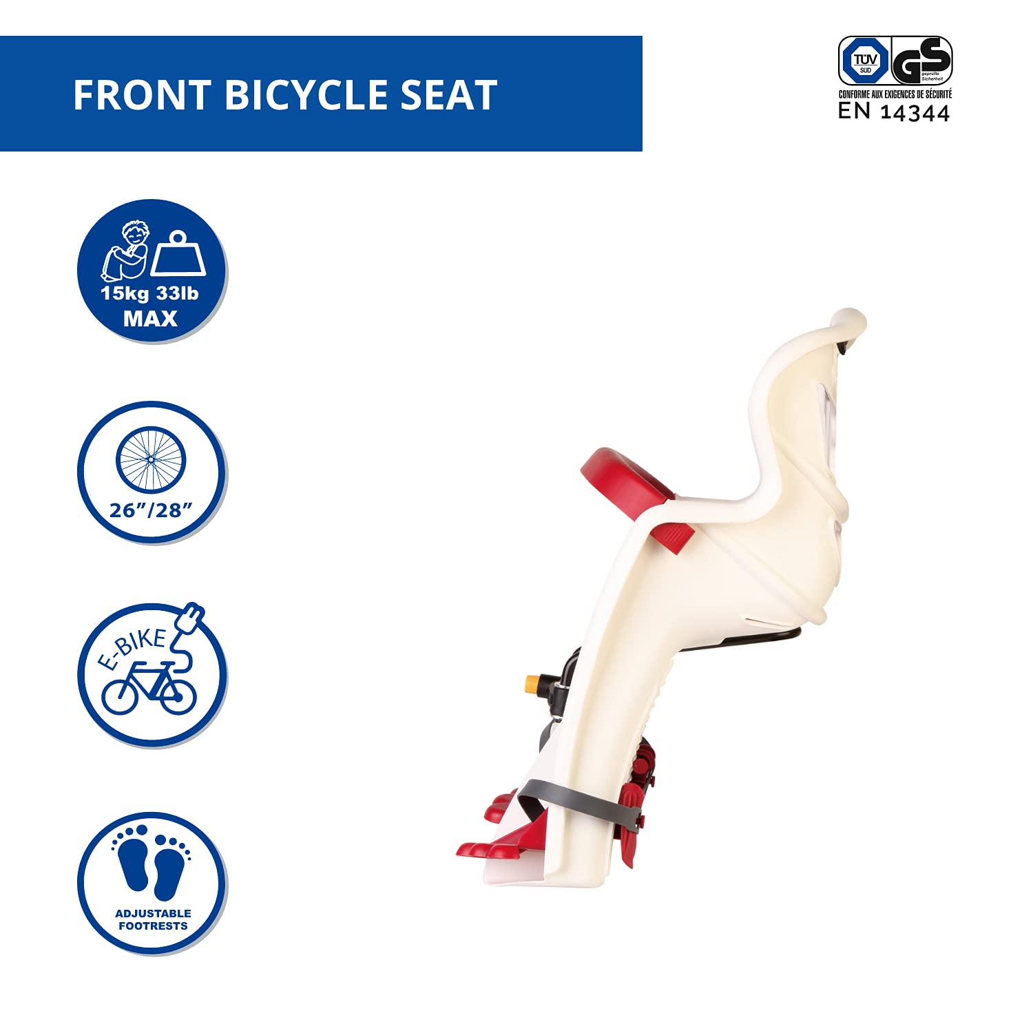 b bellelli Tatoo Plus - Seggiolino bici anteriore - attacco Handlefix - Si fissa al manubrio - dai 9 mesi ai 3 anni - max 15 kg - colore White