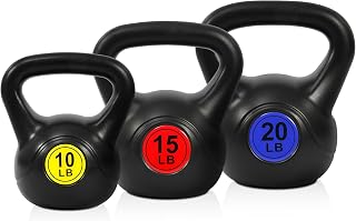 Fitvids Kettlebell Set of 3 (10lb, 15lb, 20lb) - Durable HDPE Kettlebells for Strength Training, Core Workouts & Home Gym