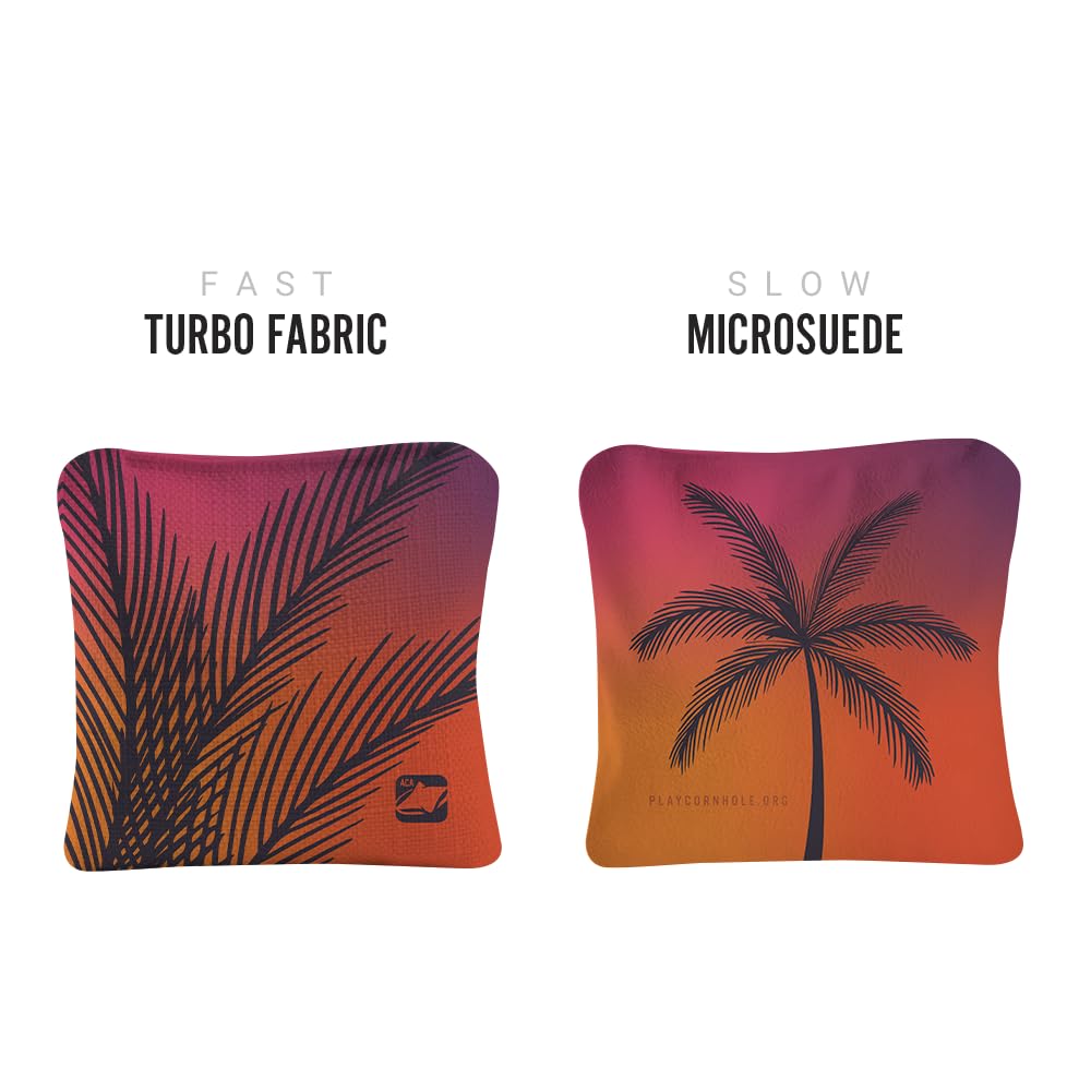 ACA Synergy Pro Dual Sided Cornhole Bags | Tropical Sunset Design | Set of (4) All-Weather Resin Filled Stick & Slide Corn Hole Bags