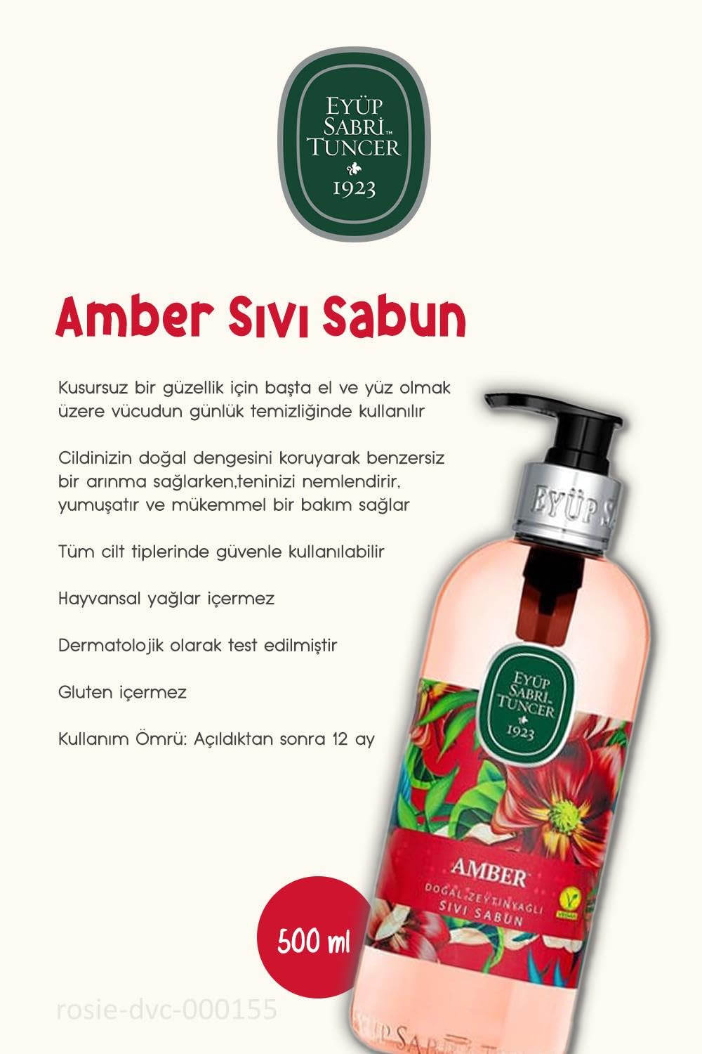 Eyüp Sabri Tuncer 3 Adet Amber Sıvı Sabun 500 ml ve ROSIE%100 Doğal Pamuk