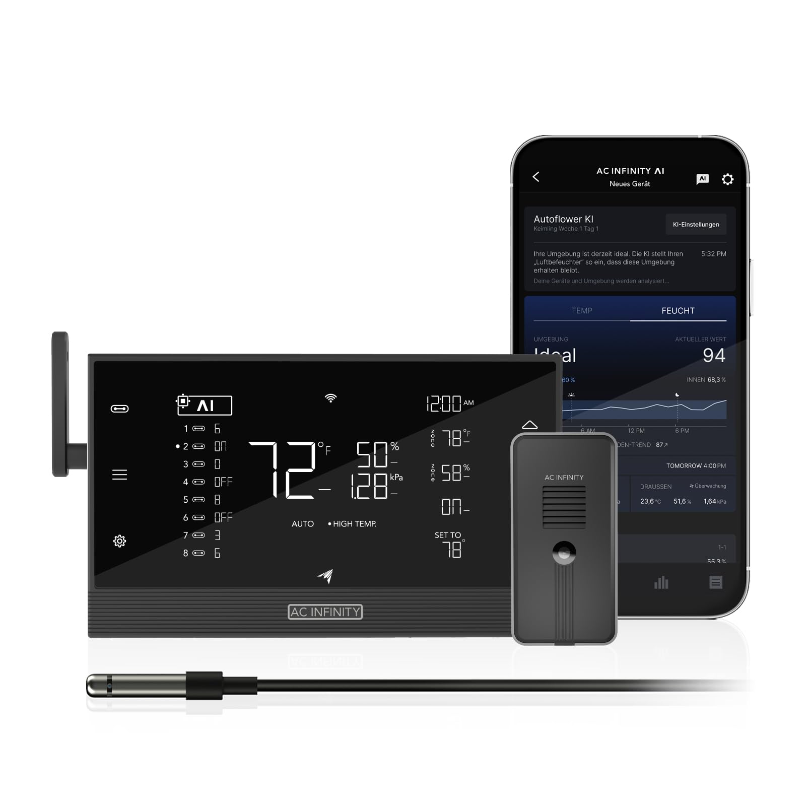 AC Infinity Controller AI+ CO₂ Bundle – KI-gesteuerter Umweltcontroller mit CO₂-Sensor, Datenanalyse, Temperatur-, Feuchtigkeits- und VPD-Steuerung per App (Bluetooth & WLan)