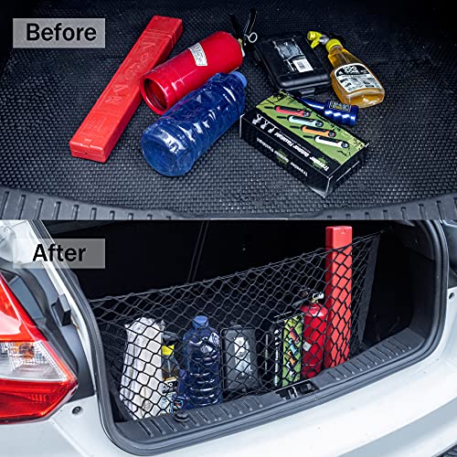Amiss Heavy Duty Cargo Net Stretchable, Car Interior Accessories, Adjustable Elastic Trunk Storage Net with Hook for SUVs, Cars and Trucks (35.4x15.8 Inch)