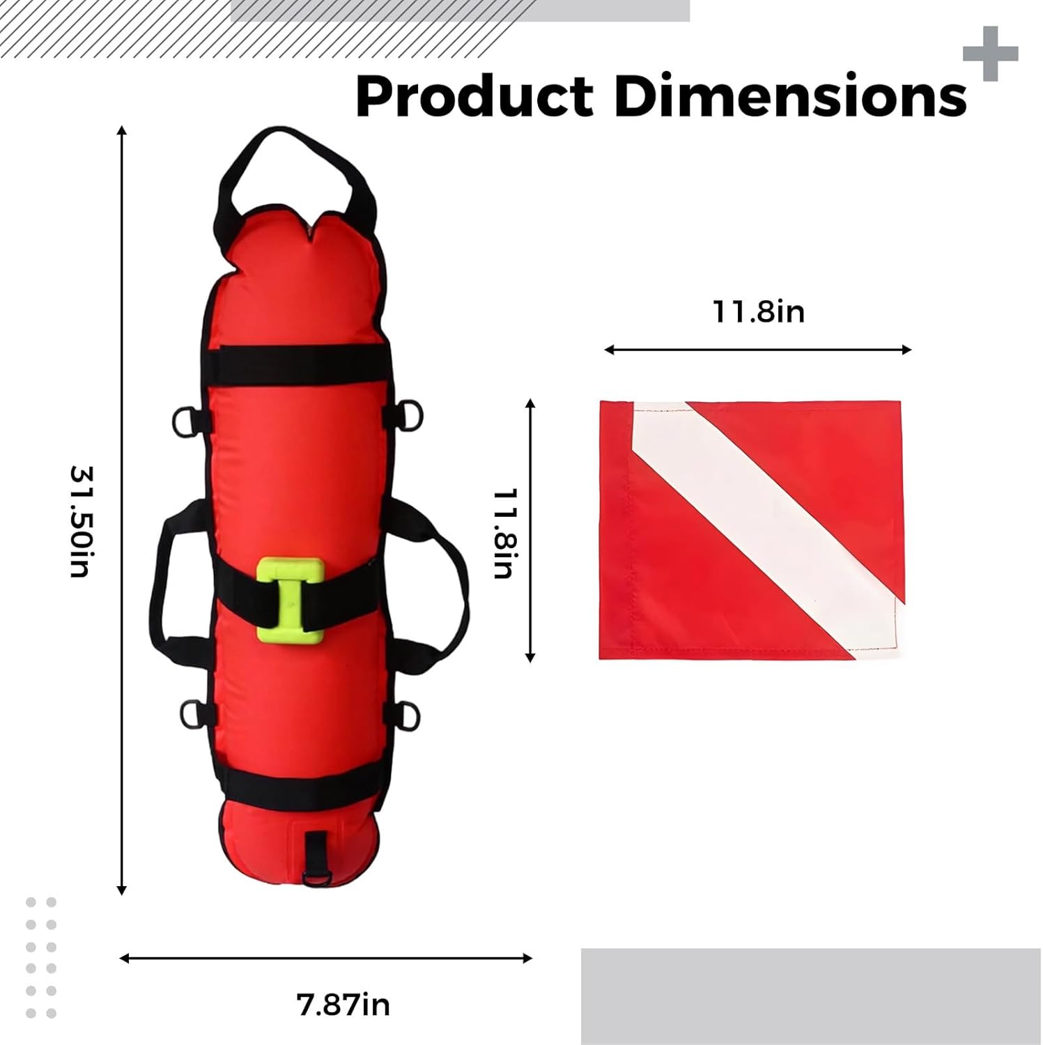 Inflatable Torpedo Dive Buoy With Signal Flag, 31.5 X 7.87 X 11.8 In For Freediving