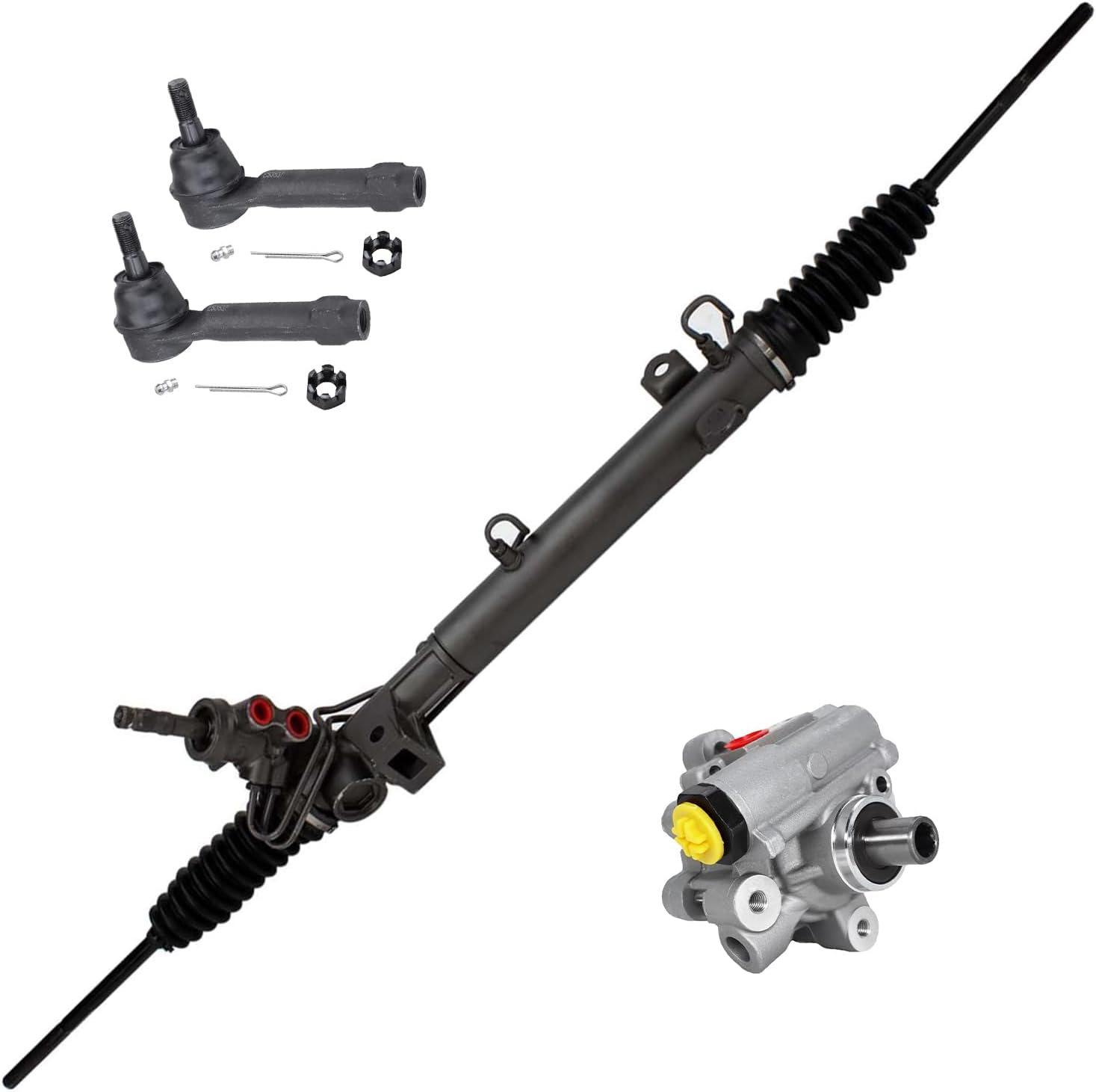 Detroit Axle - Rack and Pinion Kit for 2001-2004 Dodge Grand Caravan Chrysler Town and Country 2001-2003 Voyager Rack and Pinion Power Steering Pump Front Outer Tie Rod Ends Replacement