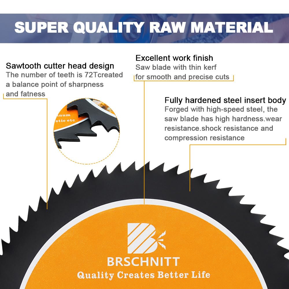 HSS Circular Saw Blade 3inch - BRSCHNITT 6pcs 72T 11.12-9.5mm Arbor Cutting Discs for Wood, Copper, Aluminum, Plastic and Soft Metal