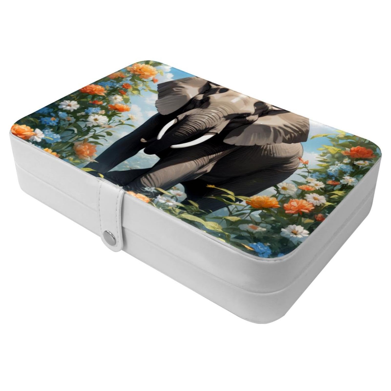 Boîte à bijoux en cuir synthétique de luxe motif éléphant fleur