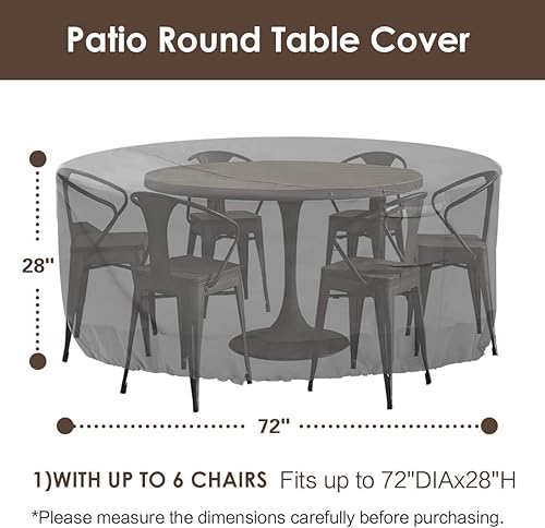Miniatura 10 de Vailge Fundas redondas para muebles de patio, 100% impermeables, juego de fundas para sillas de mesa para exteriores, funda antidecoloración para