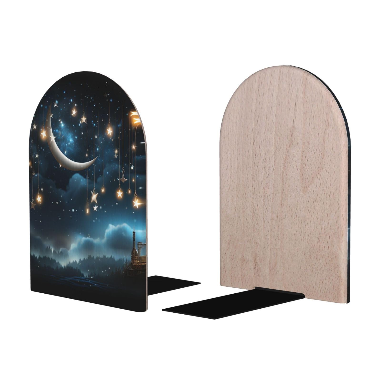 Serre-livres en bois décoratifs Nightsky pour une bibliothèque de salon cocooning