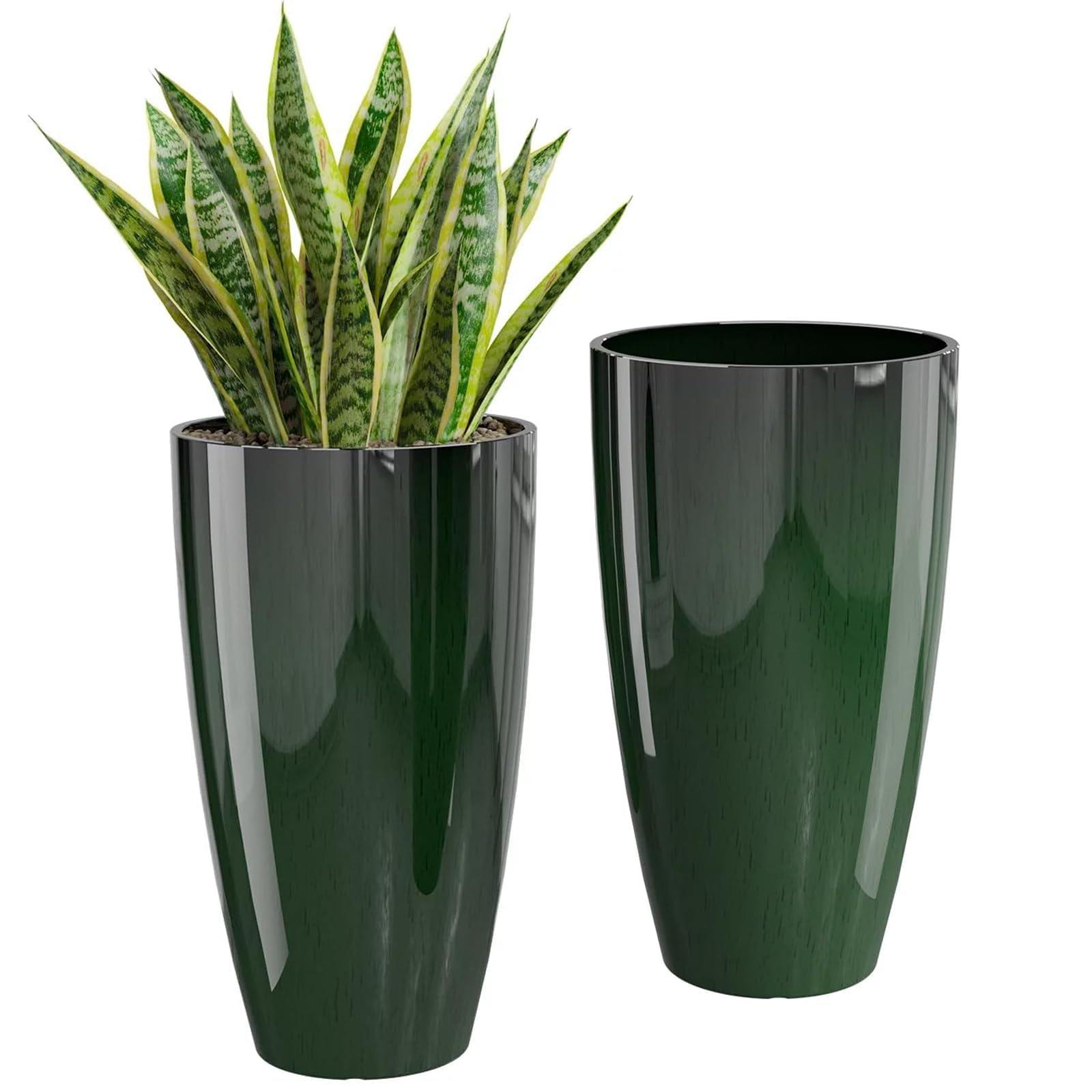 QCQHDU 21 inch Tall Planters Set of 2, Large Pots for Plants Indoor and Outdoor, Green Flower Pots — image 1