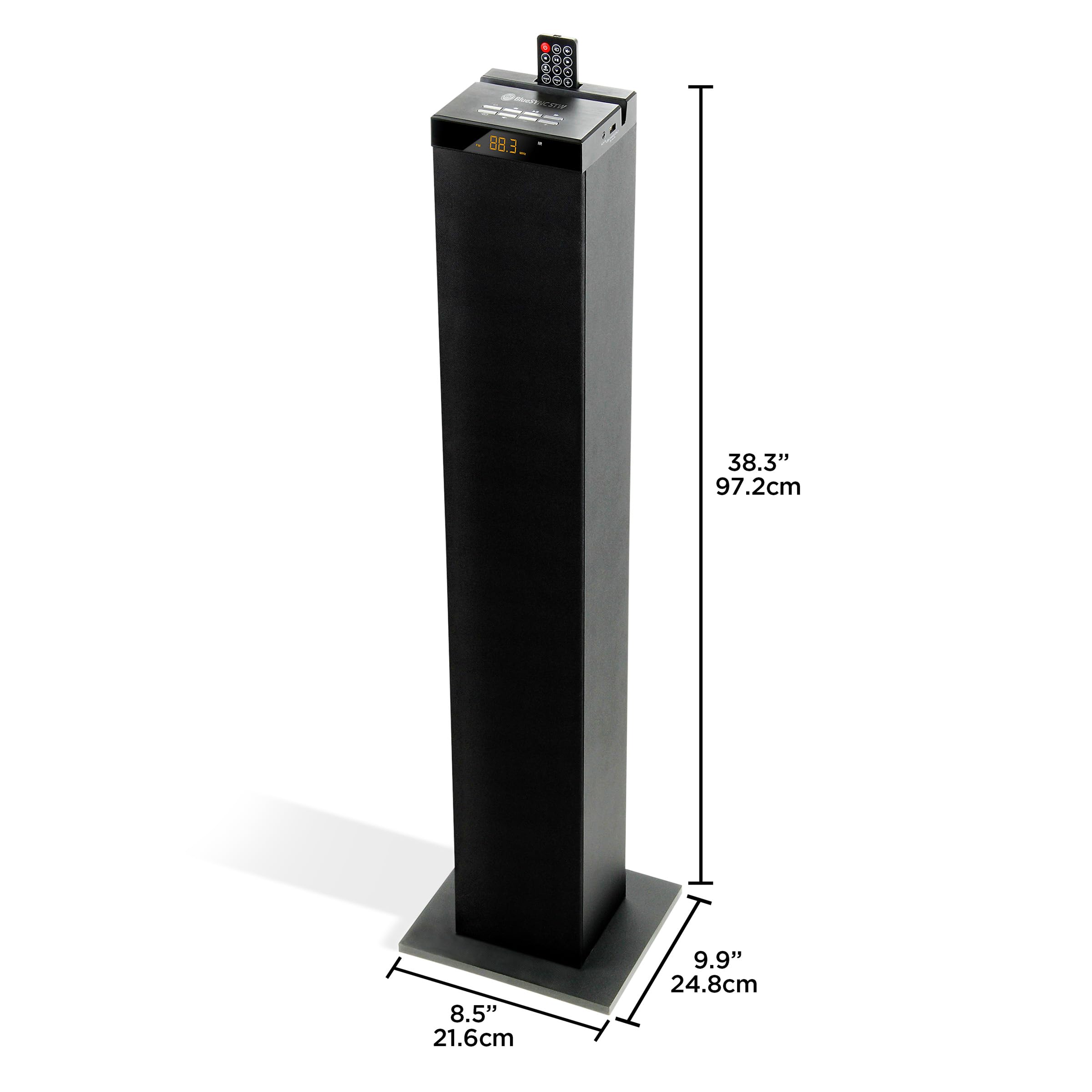 GOgroove Enceinte Tour Bluetooth avec Caisson de Basses Integre, Colonne 120W Puissance Max, Double Haut-Parleur, USB 2.0, AUX 3,5 mm, MP3, Radio FM (Noir)