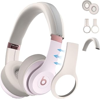 3 in 1 Silicone Case for Beats Solo 4 Headphones, Protective Silicone Covers for Beats Solo 4 Shell/Ear Pad/Headband Cover, Accessories Silicone Skin Protector for Beats Solo4 - Apricot