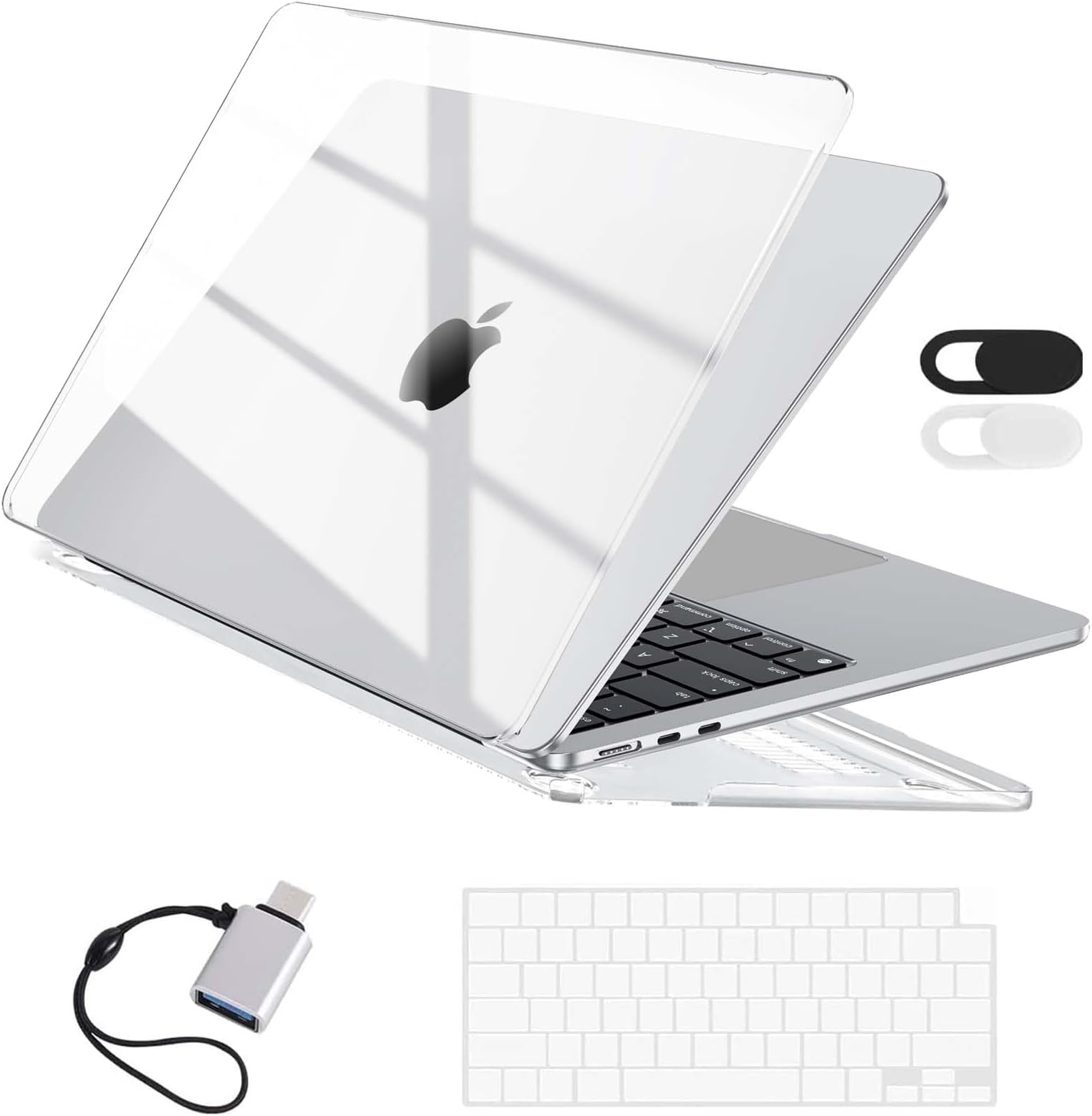 Hard Shell Case Compatible for Apple MacBook Air 13 inch M5 2026 2025 2024 2022 M4 M3 M2, A3449 A3240 A3113 A2681, Mac Air 13.6" Laptop Case&Keyboard Cover&Camera Cover&USB Type C-Crystal Clear