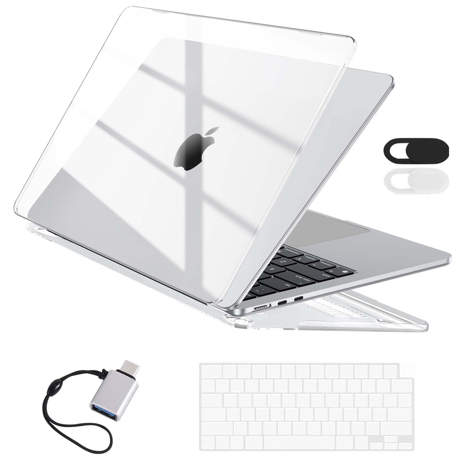 EooCoo Hard Shell Case Compatible for Apple 2026 2025 2024 2022 MacBook Air 13 inch M4 A3240 M3 A3113 M2 A2681 Touch ID,Mac Air 13.6 Laptop Case&Keyboard Cover&Camera Cover&USB Type C-Crystal Clear
