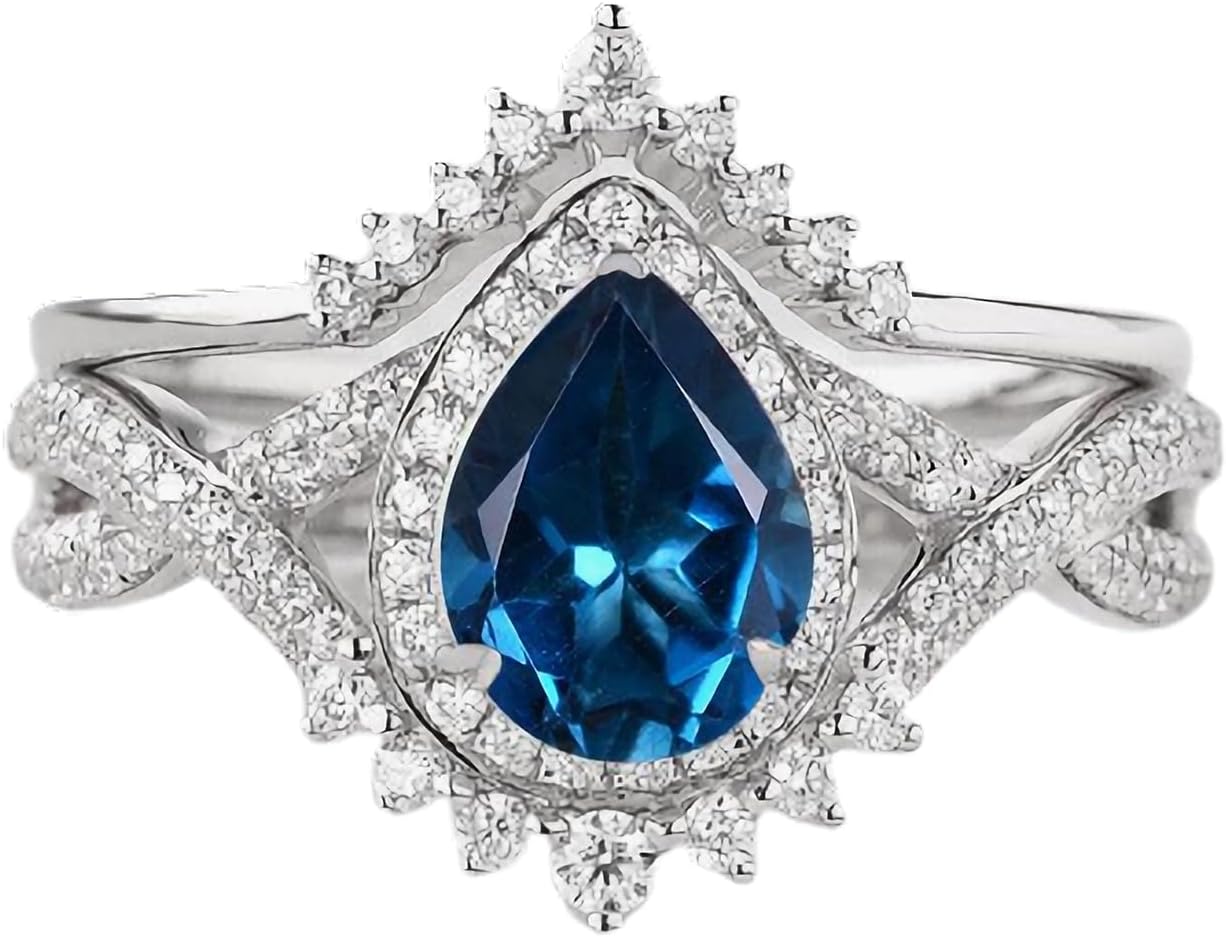 Lab-Grown Diamond Moissanite Engagement Rings for Women 1/1.5/2/3 Carat Pear Cut Gemstone Promise Ring Vintage Wedding Ring Set