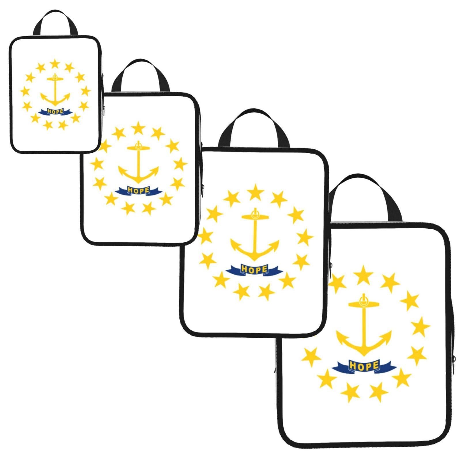 Rhode Island State Flag Print 4 Set Compression Packing Cubes for Suitcases,Expandable Storage Bags Organizers