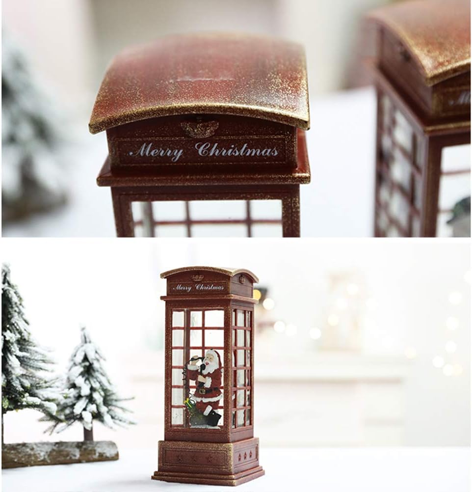 balacoo Glitter Globe Lantern Musical Christmas Snow Globe Lighted Snow Globe Lantern Christmas Telephone Booth Glitter to Rotate Vintage Crafts