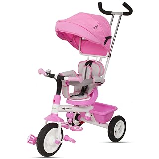 Baybee Mario 3 in 1 Baby Tricycle for Kids | Smart Balance Trikes with Parental Handle, 360° Rotatable Seat & Canopy | Baby Cycles with Storage, & Footrest | Cycle for Kids 3 to 5 Years (Pink)