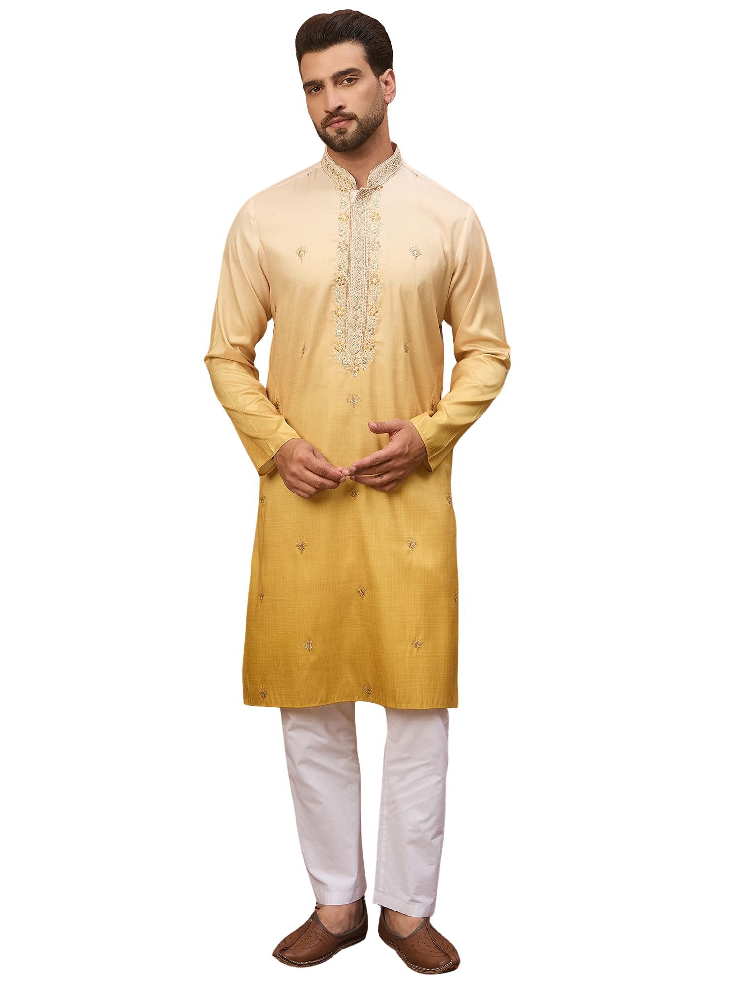 Men's Viscose Rayon Embroidered Calf Length Kurtas | Men | Solid Kurtas for Mens | Straight Fit Kurta for Men's-image-0
