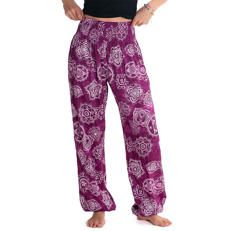 Image of Lotus and Luna Women's Harem Pants Thai Pants for Beach & Lounge High Waisted Flowy Boho Pants Genie Pants Yoga Pants
