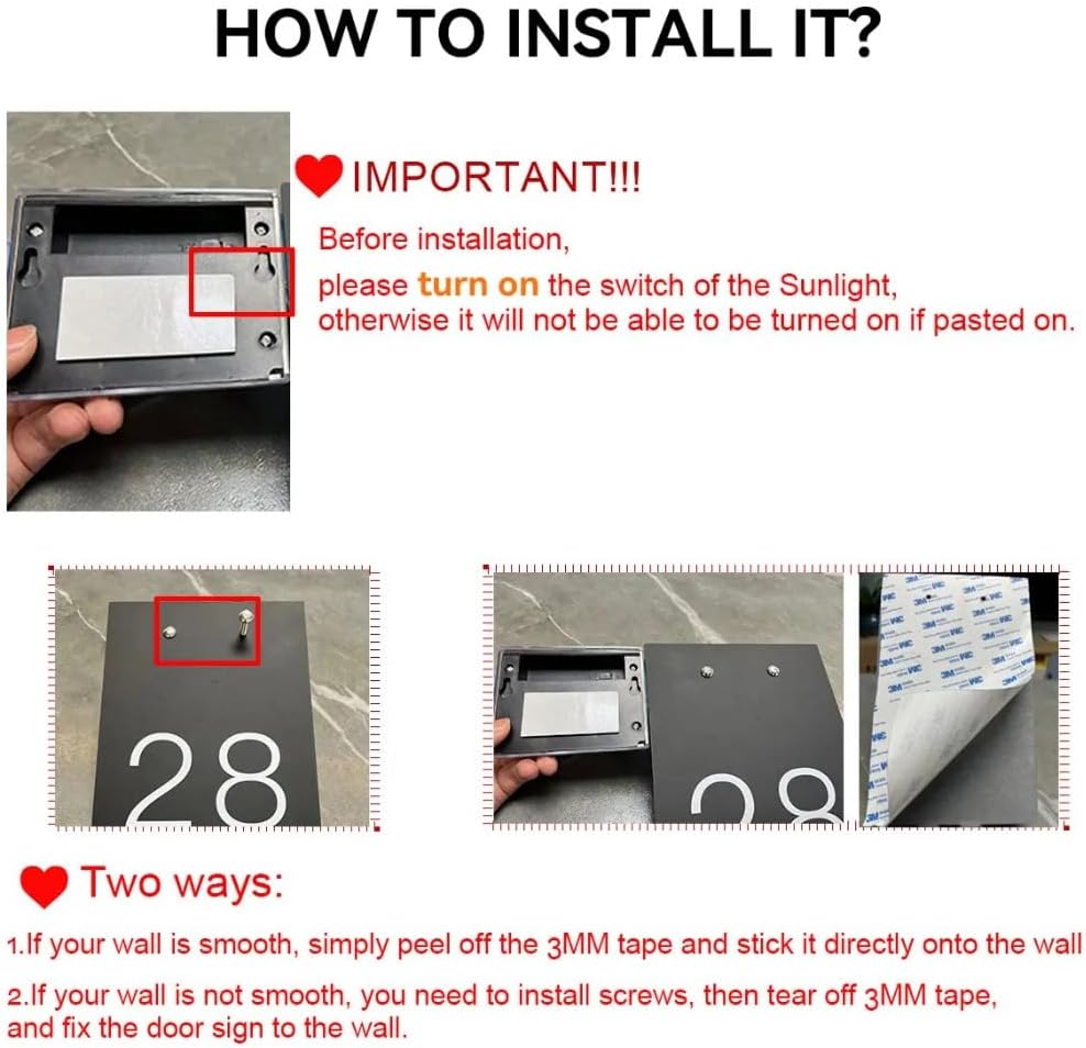 WOMB Personalized Outdoor House Sign Solar LED Light Residential Address Sign Laser Cut Address Plaque Street Name Door Plates (Black and Rose Gold,15x29cm)