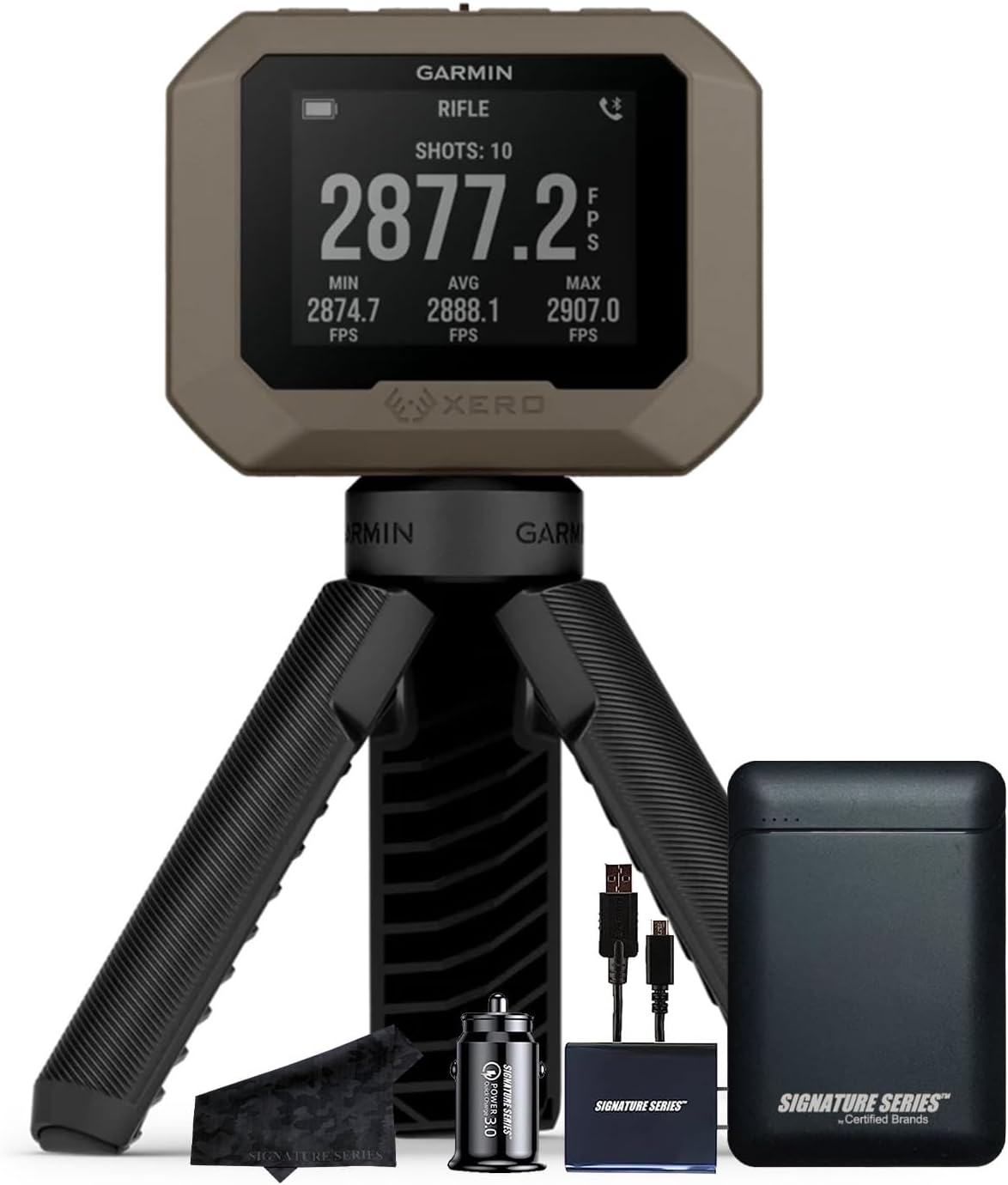Garmin Xero C1 PRO Chronograph for Ballistic Data | App Enabled Compact Chronograph Measures 100-5,000 FPS with Instant Readings and Signature Series Power Bundle