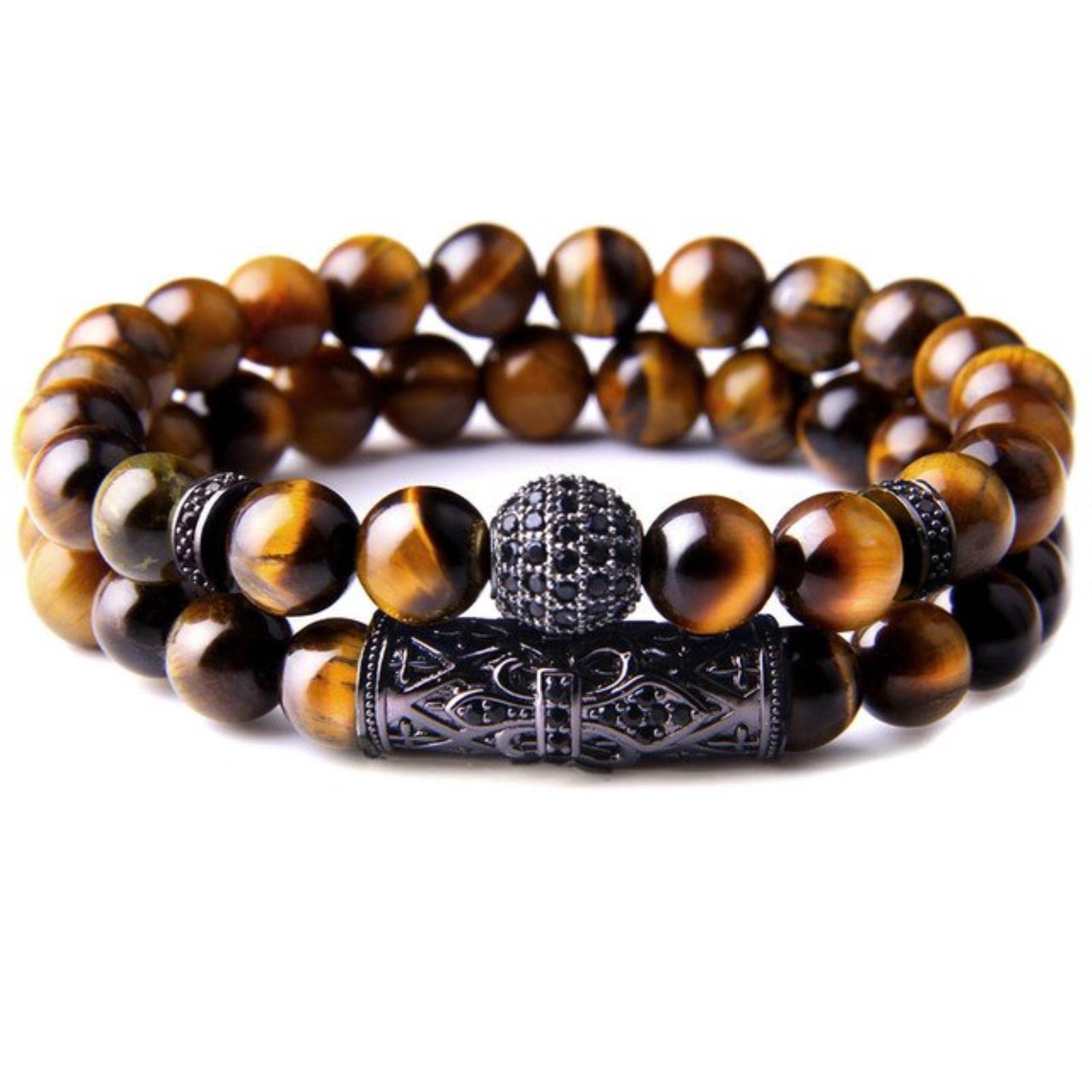 Set Di Braccialetti Da Uomo 2 Pezzi/set Braccialetti Con Occhio Di Tigre Blu Reale Per Uomo Braccialetti In Pietra Naturale Con Fascino A Mosaico Regalo Di Gioielli Di Moda