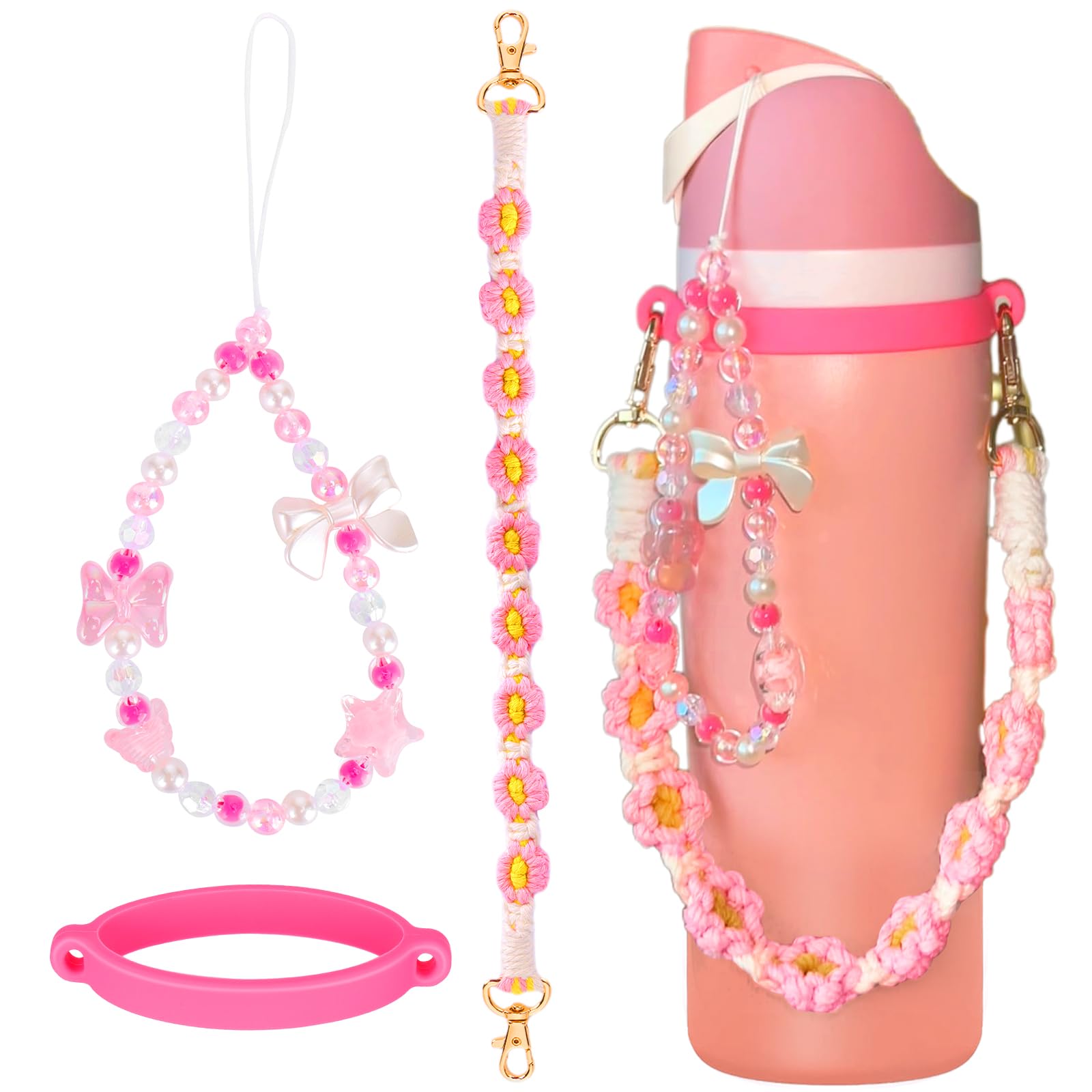 Mity rain Water Bottle Accessories Set for Owala, Including Water Bottle Handle Strap,Bohemian Style Personality and Easy to Carry