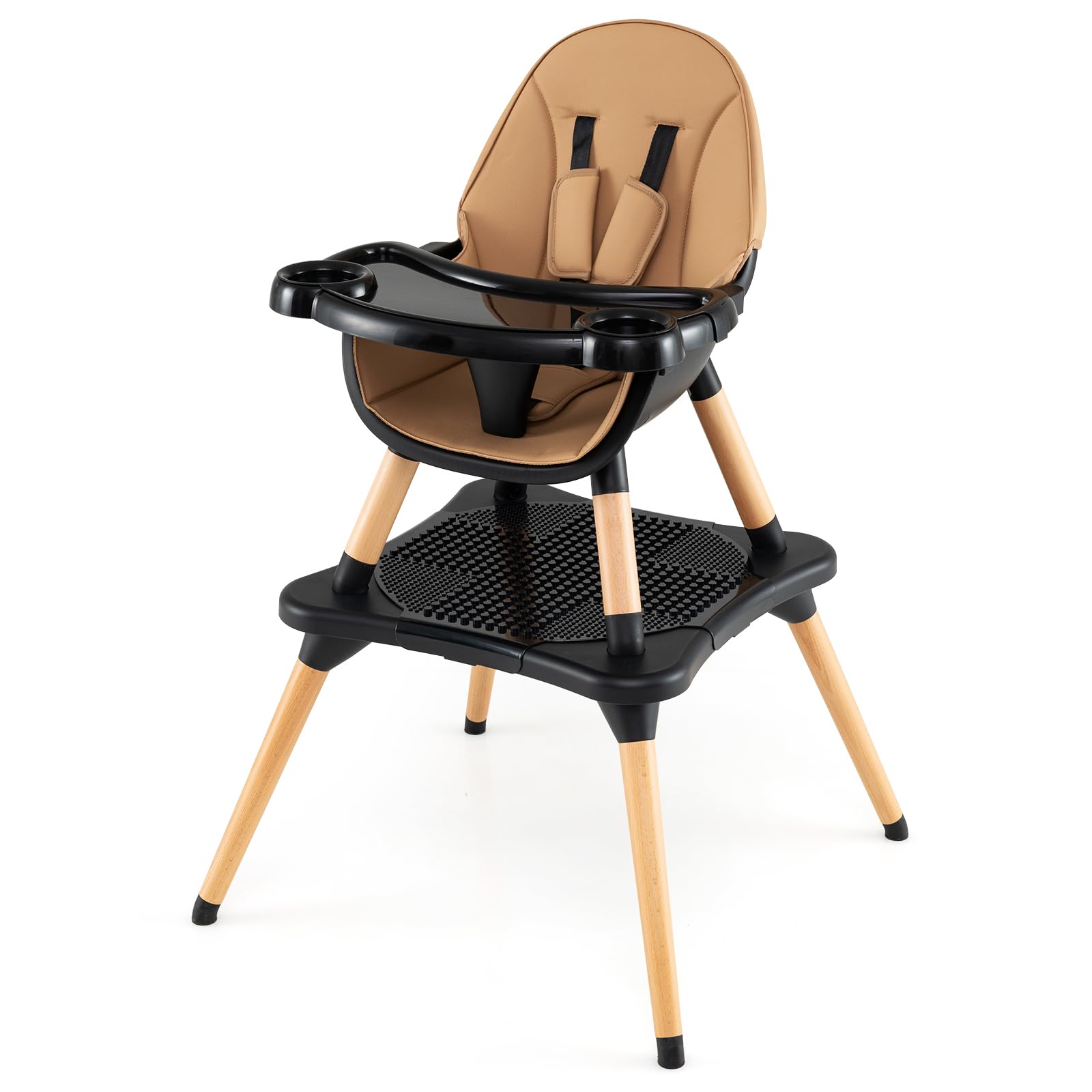 RELAX4LIFE 4 in 1 Seggiolone Pappa, Seggiolone Evolutivo con Vassoio Rimovibile e Cintura di Sicurezza, Altezza Regolabile in 4 Posizioni, per Bambini e Neonati 6-36 Mesi (Standard, Mocha)