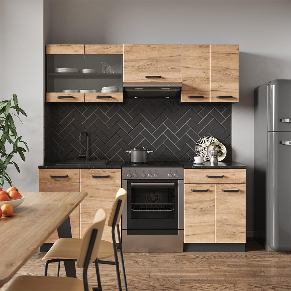 Vicco Mueble de Cocina R-Line, Oro Power Roble/Antracita, 200 cm ET Antracita, Apto para ampliación Individual con módulos adicionales