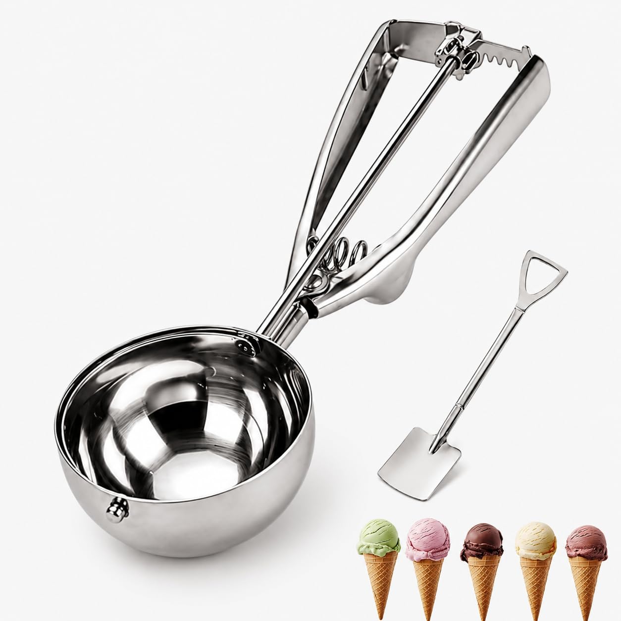 2PCS Ice Cream Scoop with Trigger, 6cm Large Scoop and Square Head Scoop for Baking, Stainless Steel Ice Cream Scoop with Easy Release Mechanism, Ideal for Cookie Dough