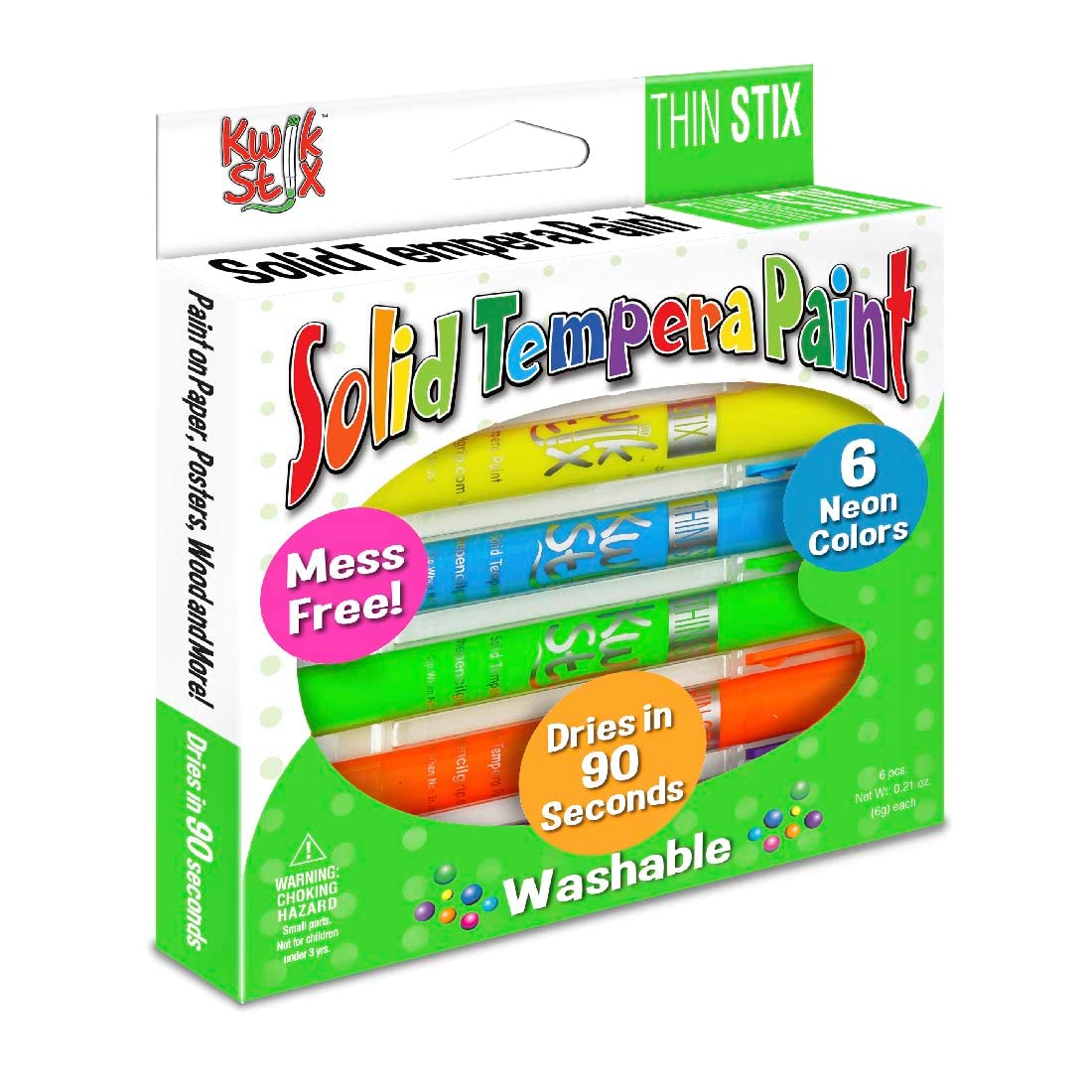 Kwik Stix Solid Tempera Paint THIN STIX Set of 6 Neon