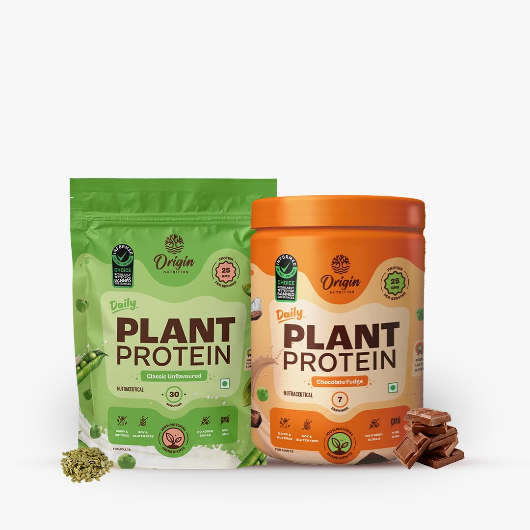 Origin Nutrition Plant Protein Combo | Unflavoured Pouch + Rich Chocolate Jar | 25g Protein | 38 Servings | Vegan, Gut-Friendly, Value Pack-image-45