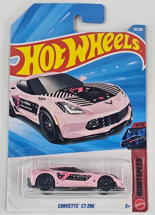 Hot Wheels Corvette C7 Z06 [Pink] Night Speed 9/10, 113/250-1:64 Scale Diecast Toy Vehicle