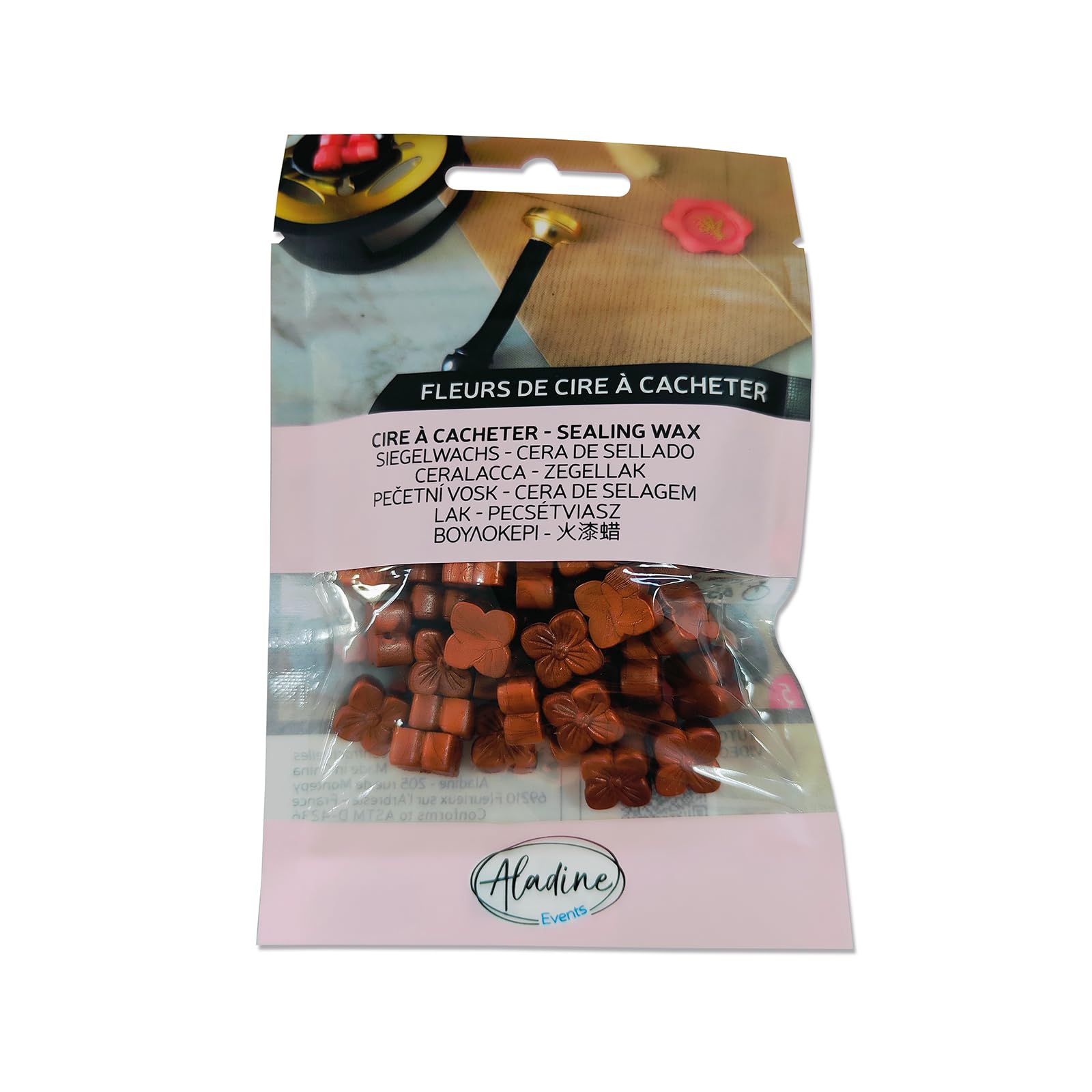 Aladine - 60 Sealing Wax Beads - Light Copper - for Making Wax Seals - Wax Flowers - for Weddings, Births, Letters, Mails, Menus & Gifts - 72619
