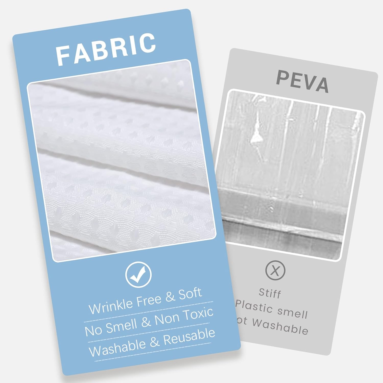 VIUOON No Hook Waffle Weave Shower Curtain with Snap-in Fabric Liner Set, Hotel Style with See Through Top Window, 230GSM Heavy Duty Fabric, Waterproof & Washable for Bathroom, 71W x 74H, White