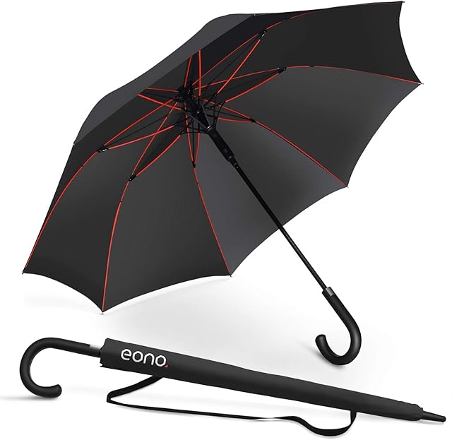 Amazon Brand - Eono Stick Umbrella Automatic Open Manual Close Large Windproof Umbrella Extra Strong Golf Umbrella Ideal for 1-3 People During Storm - Black