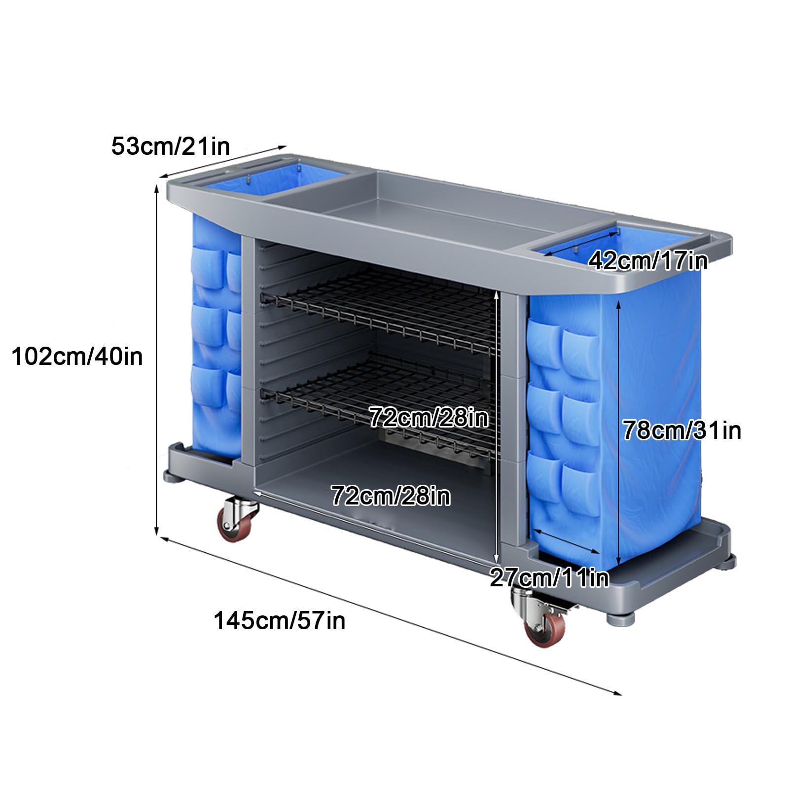 Carrello con Ruote Multiuso in Plastica, Carrello Pulizie Professionali e Grande capacità di Stoccaggio, per delle Camere degli Ospiti Dell'hotel