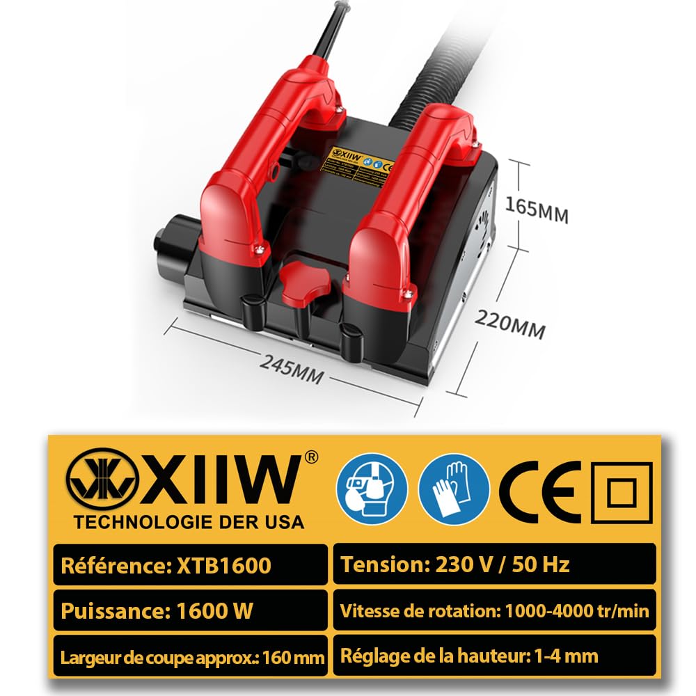 XIIW Raboteuse Murale électrique 1600W 4000UPM Ponceuse Fraiseuse à Béton