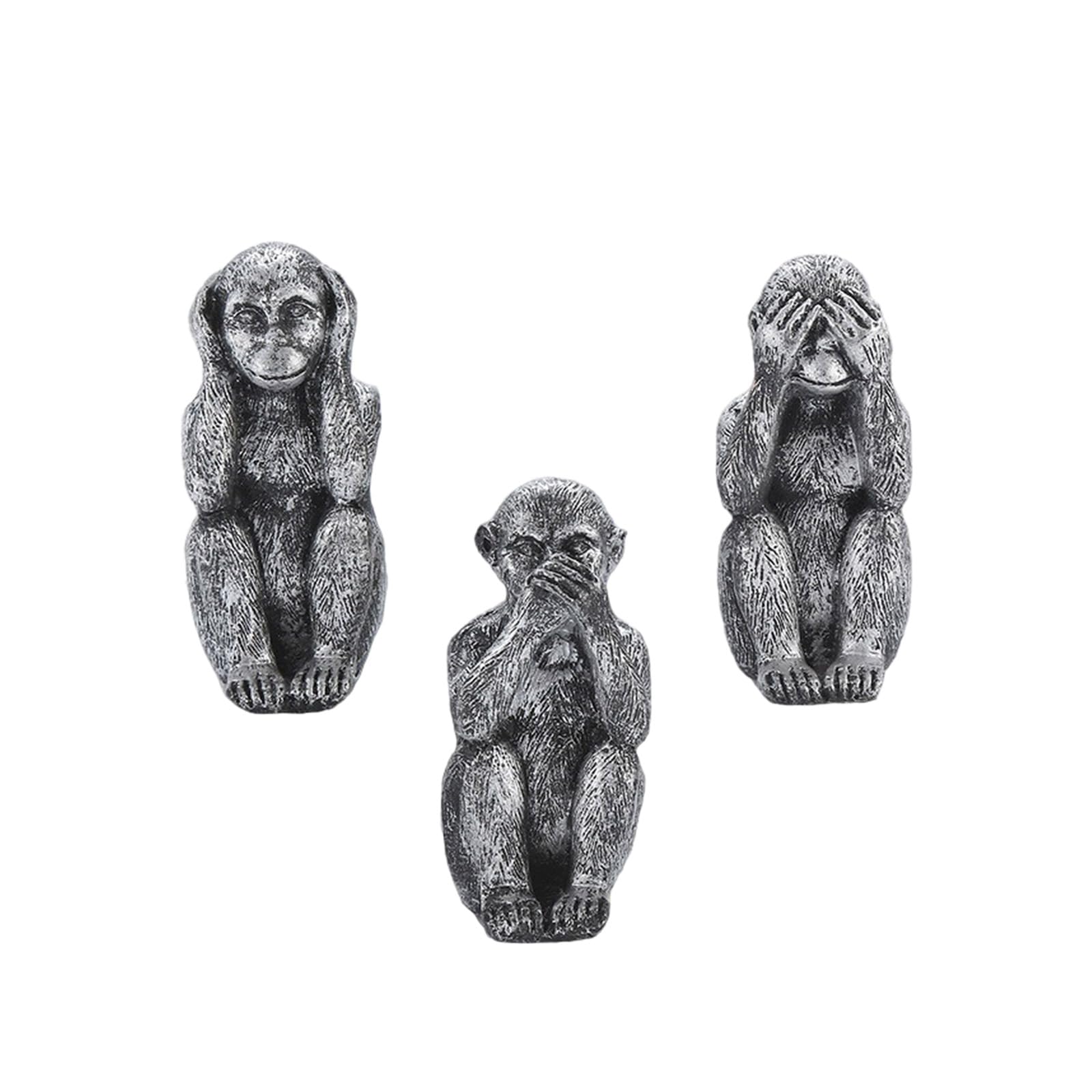 Jiingekk Silver 3Pcs Monkey Figurines Set See Not Hear Not Speak Not Evil Ornaments For Living Room And Office Display