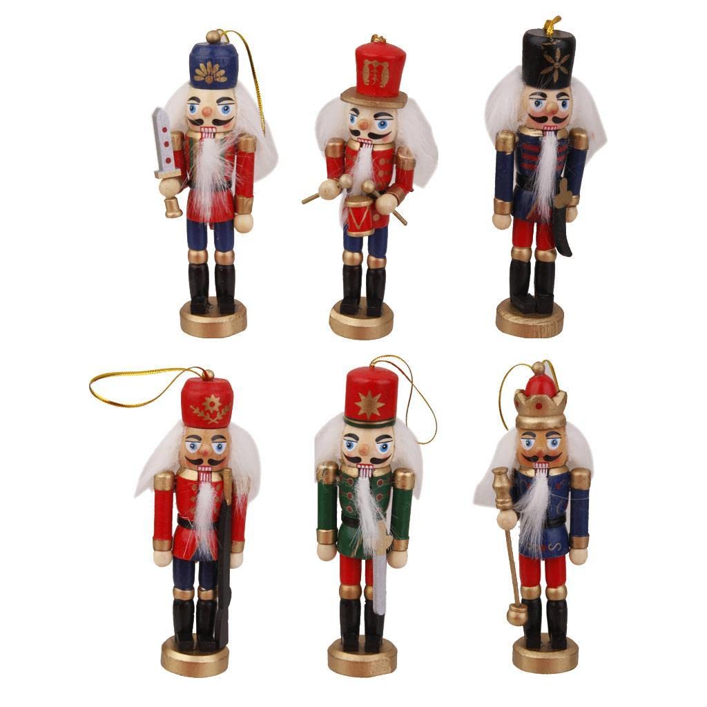 Amazon.co.jp: 精巧な木製くるみ割り人形 口が動く 6ピース 手作り