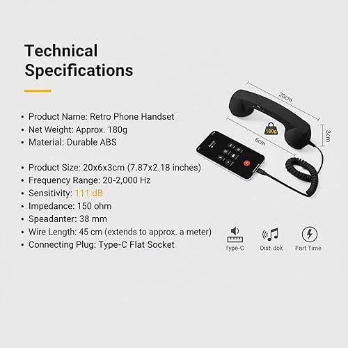 Miniatura 3 de Nuevo teléfono retro 2026, para teléfono retro tipo C, con cable, receptor de mango fijo para celulares, videoconferencias móviles, llamadas (rosa)