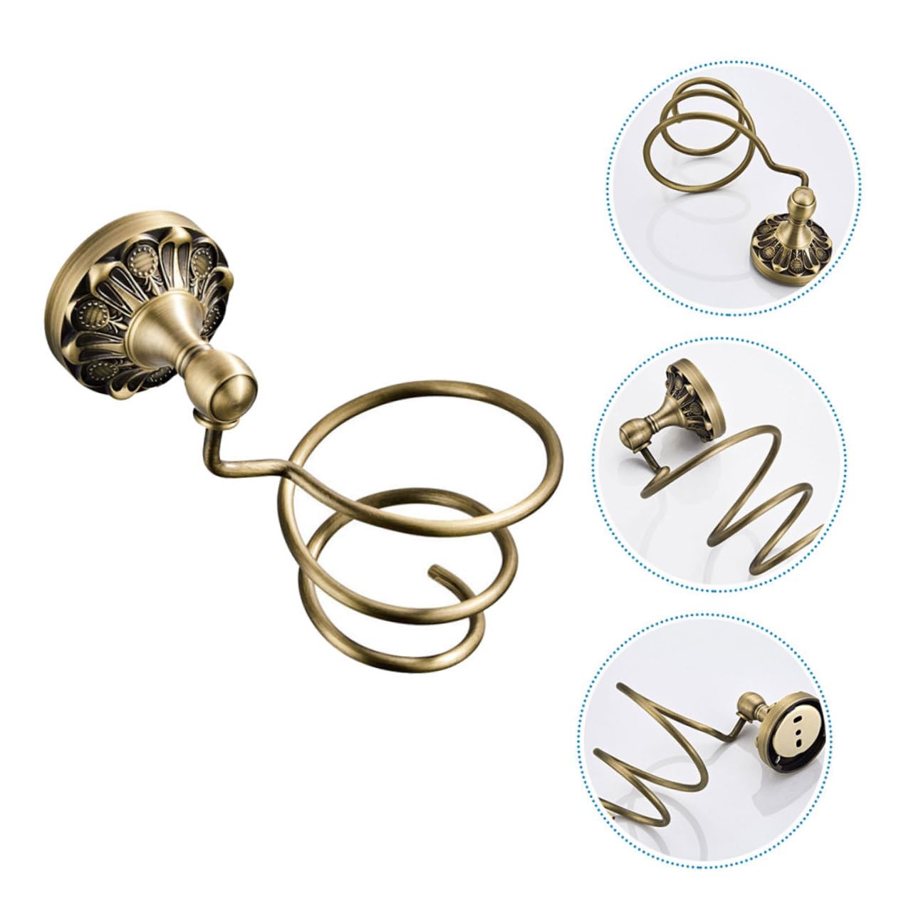 SHERCHPRY Soporte del de Cobre Espiral Secador de Pelo Diseño Montaje Orificio de 6mm Orden Cabello en Pared Adecuado para Baño