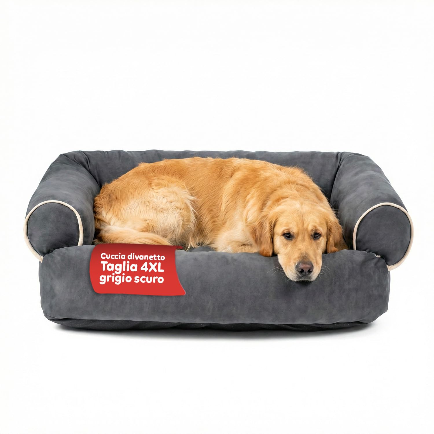 Avilia - Cuccia Divanetto per Cani e Gatti Morbida con Bordi Rialzati - in Velluto e PP Cotton - Supporto Collo e Testa - Taglie L/2XL/4XL (Grigio Scuro, XXXXL (115 x 85 x 28 cm))