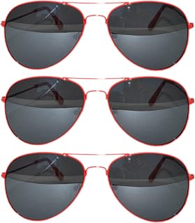 Set of 3 Pack Aviator Style Sunglasses Colored Metal Frame Mirror Lens Smoke Lens