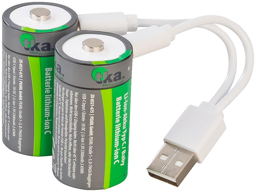 tka Köbele Akkutechnik LR14-Akku: 8er-Set Li-Ion-Akkus Typ C mit USB-C, 2.300 mAh, 3.450 mWh, 1,5 V (Li-Ion-Baby, Baby, Spielzeug)